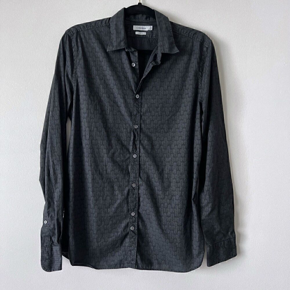 J Lindeberg Men's Dani Slim Fit Shirt Size S Blue Green Geometric Astronomical